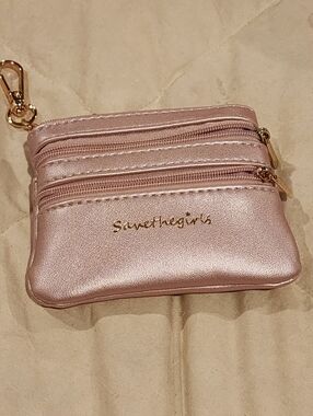Save The Girls Metallic Rose Pink Mini 3 Zipper Coin Pouch with Clip